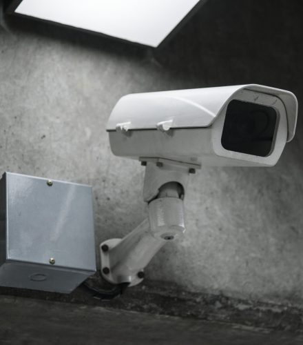 Closeup of CCTV camera on the wall